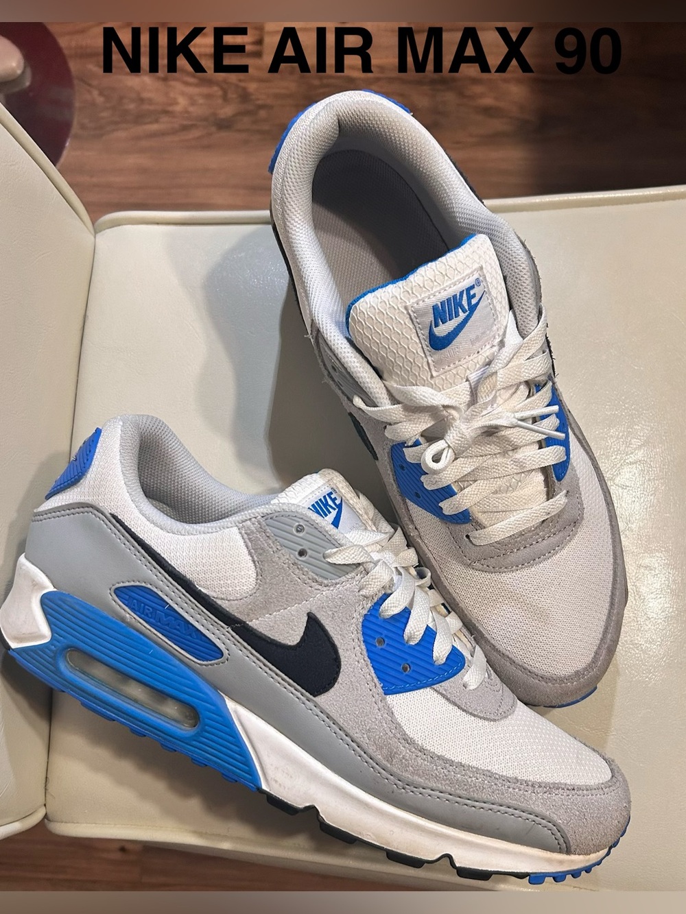 Nike Air Max 90 Men's Sneakers - White/Light Gray/Blue Size: 12.5 | No Box